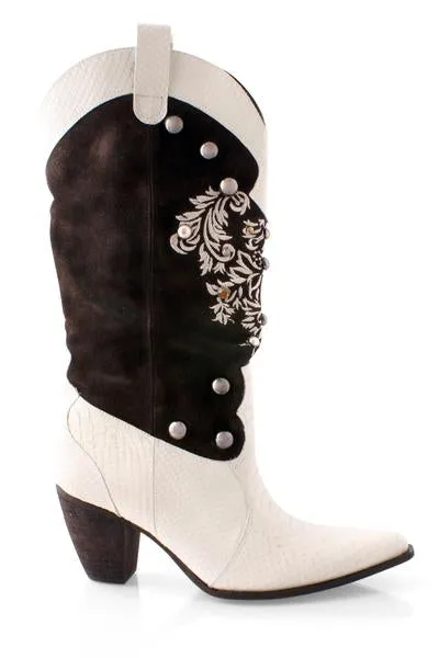 JESSICA White Leather Cowboy Boots