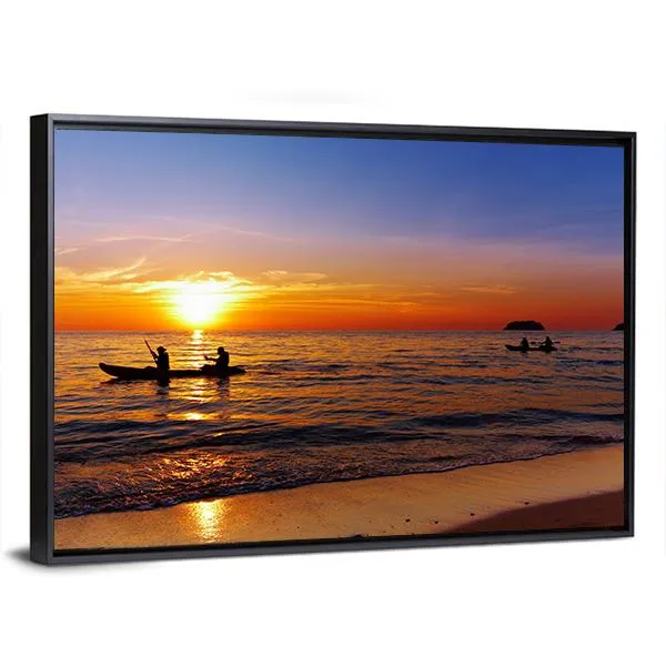 Kayakers At Sunset Canvas Wall Art