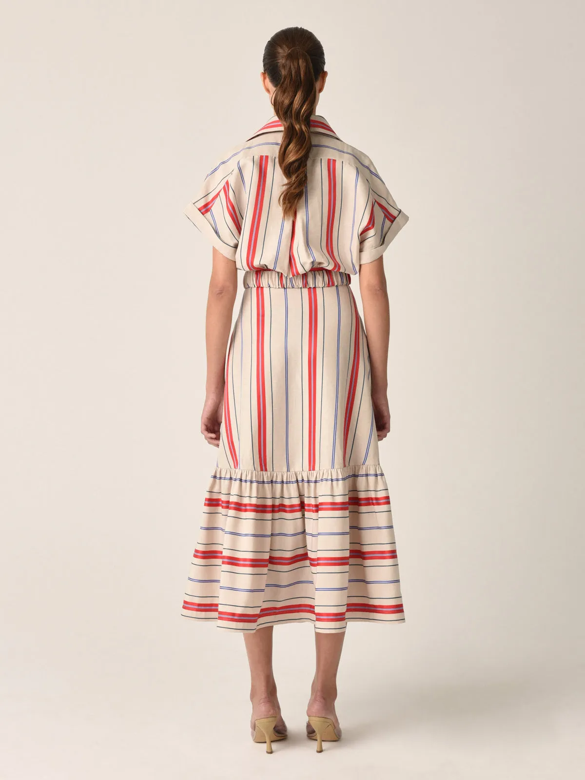 Loni Dress Natural Teal Coral Stripes