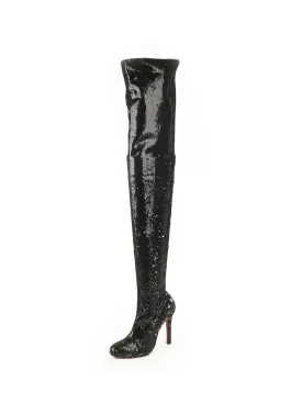 Louise X Sequin Over The Knee 100 Boots - Black