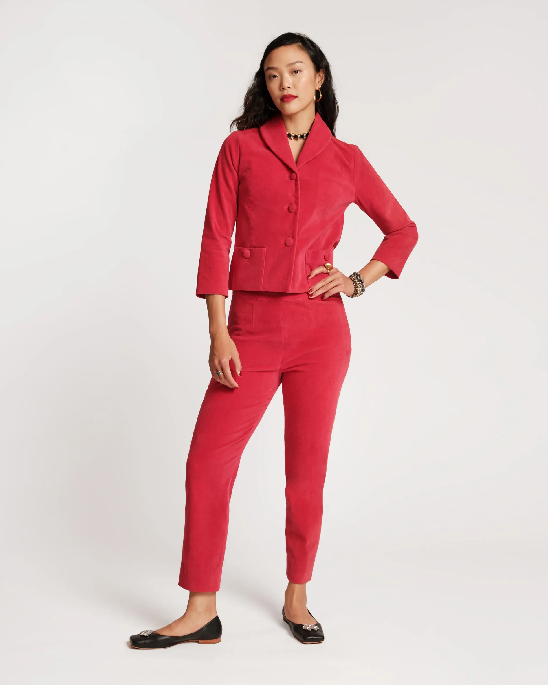 Lucy Pant Stretch Velvet Cranberry