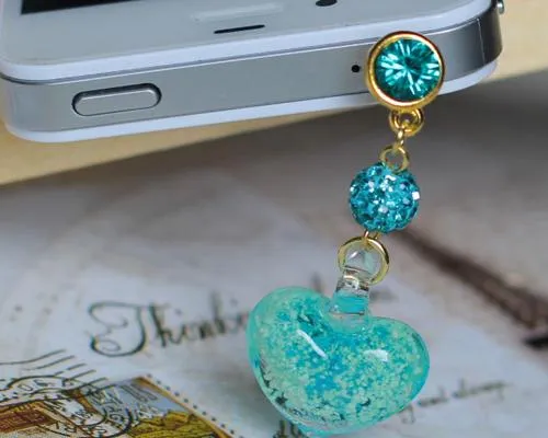 Luminous Heart Crystal Headphone Jack Plug - Ice Blue