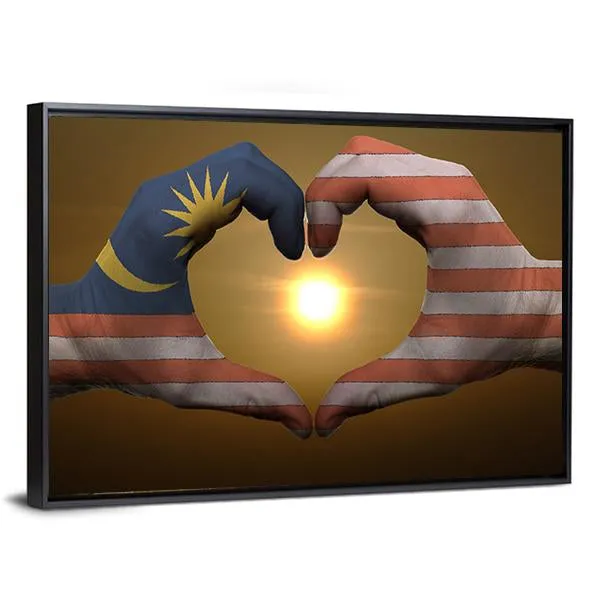 Malaysia Flag On Hands Canvas Wall Art