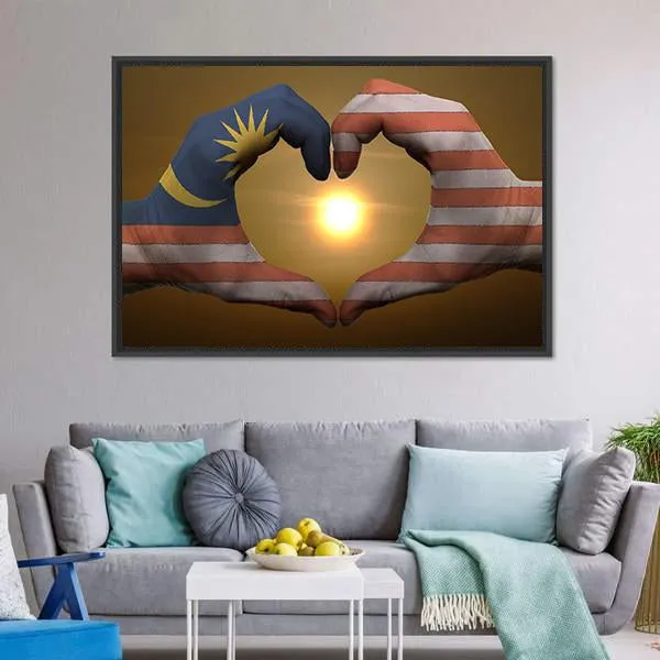 Malaysia Flag On Hands Canvas Wall Art