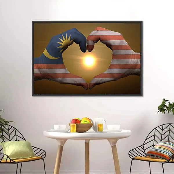 Malaysia Flag On Hands Canvas Wall Art