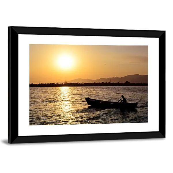 Man Boating On Lake Canvas Wall Art