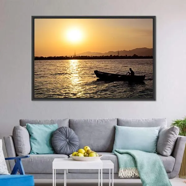 Man Boating On Lake Canvas Wall Art