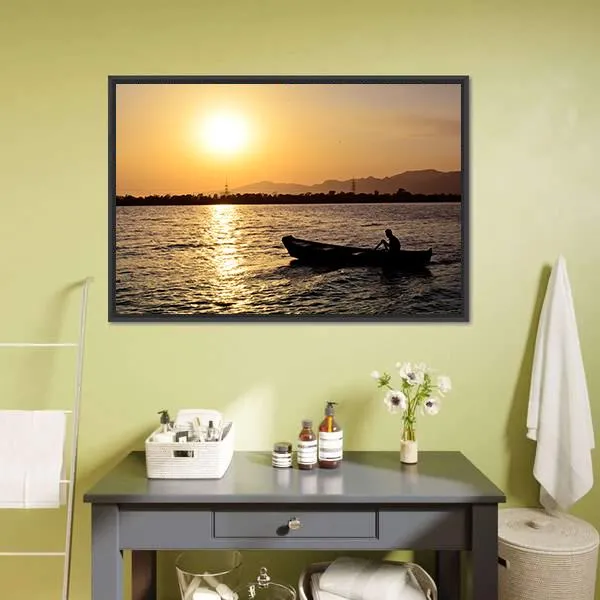 Man Boating On Lake Canvas Wall Art