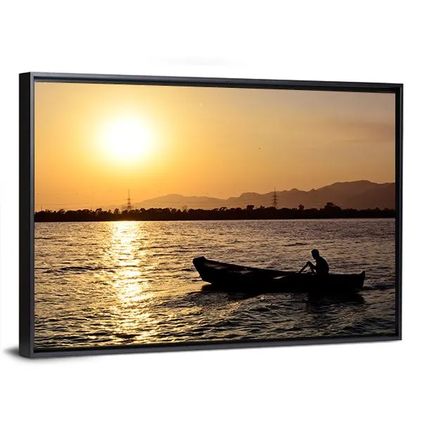 Man Boating On Lake Canvas Wall Art