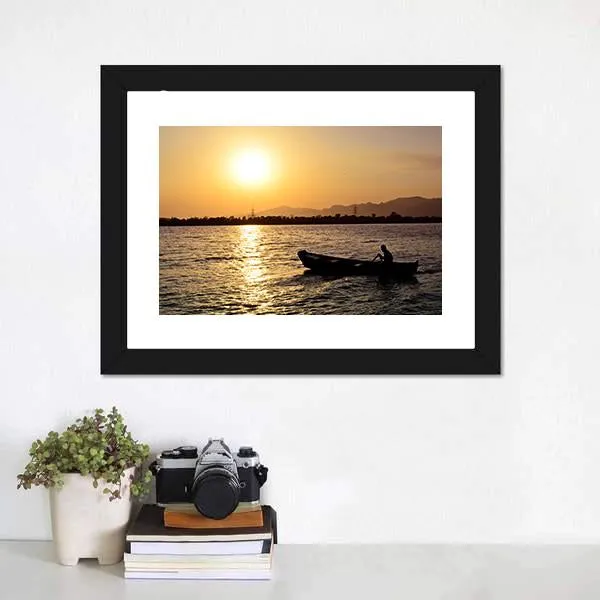 Man Boating On Lake Canvas Wall Art