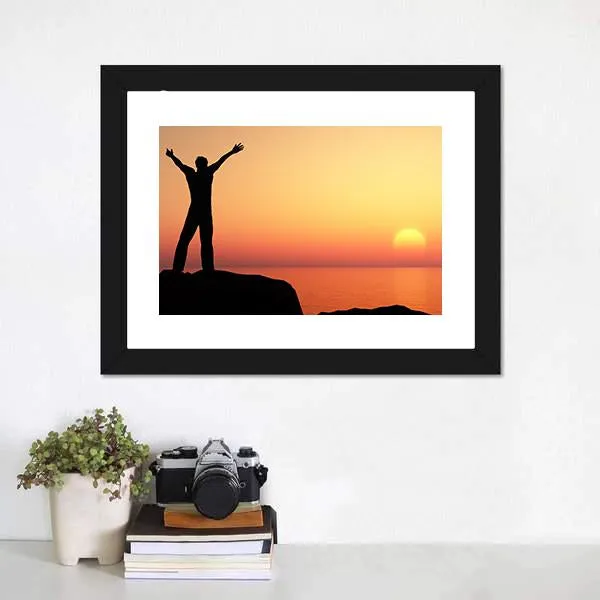 Man Greeting Sun Canvas Wall Art