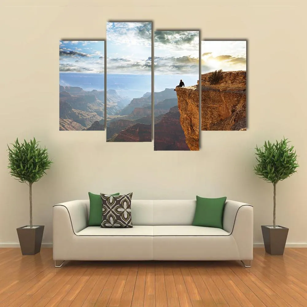 Man Sitting On Grand Canyon Canvas Wall Art