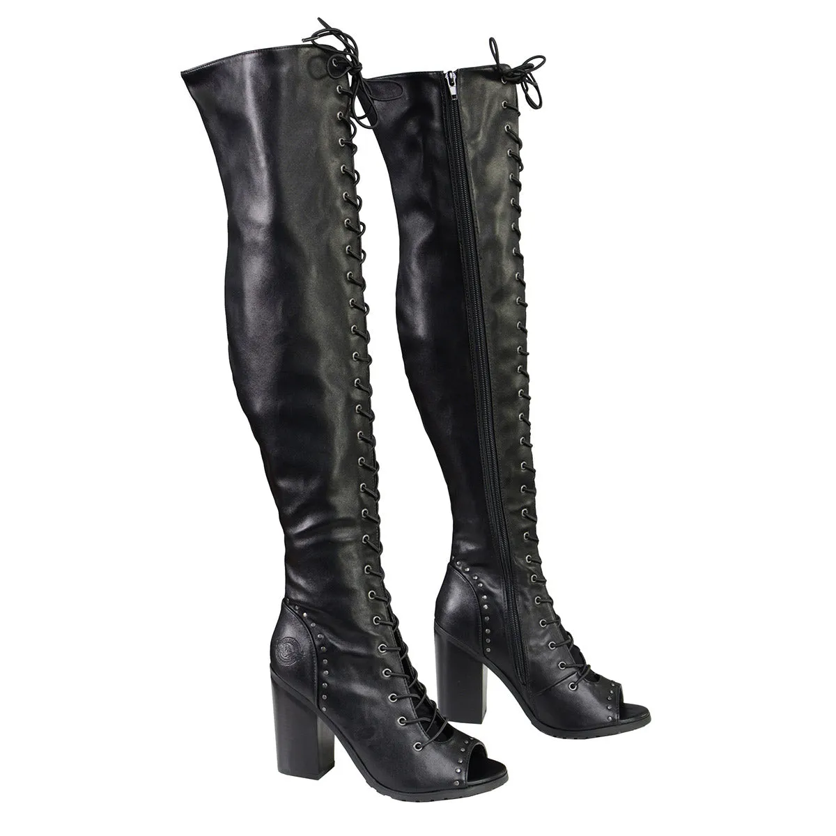 Milwaukee Leather MBL9421 Women's Black Lace-Up Knee-High Fashion