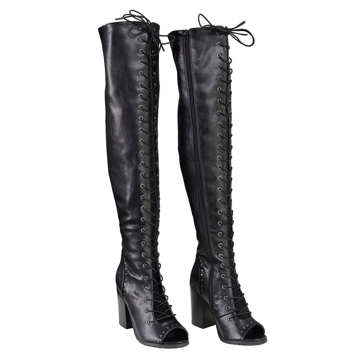 Milwaukee Leather MBL9421 Women's Black Lace-Up Knee-High Fashion