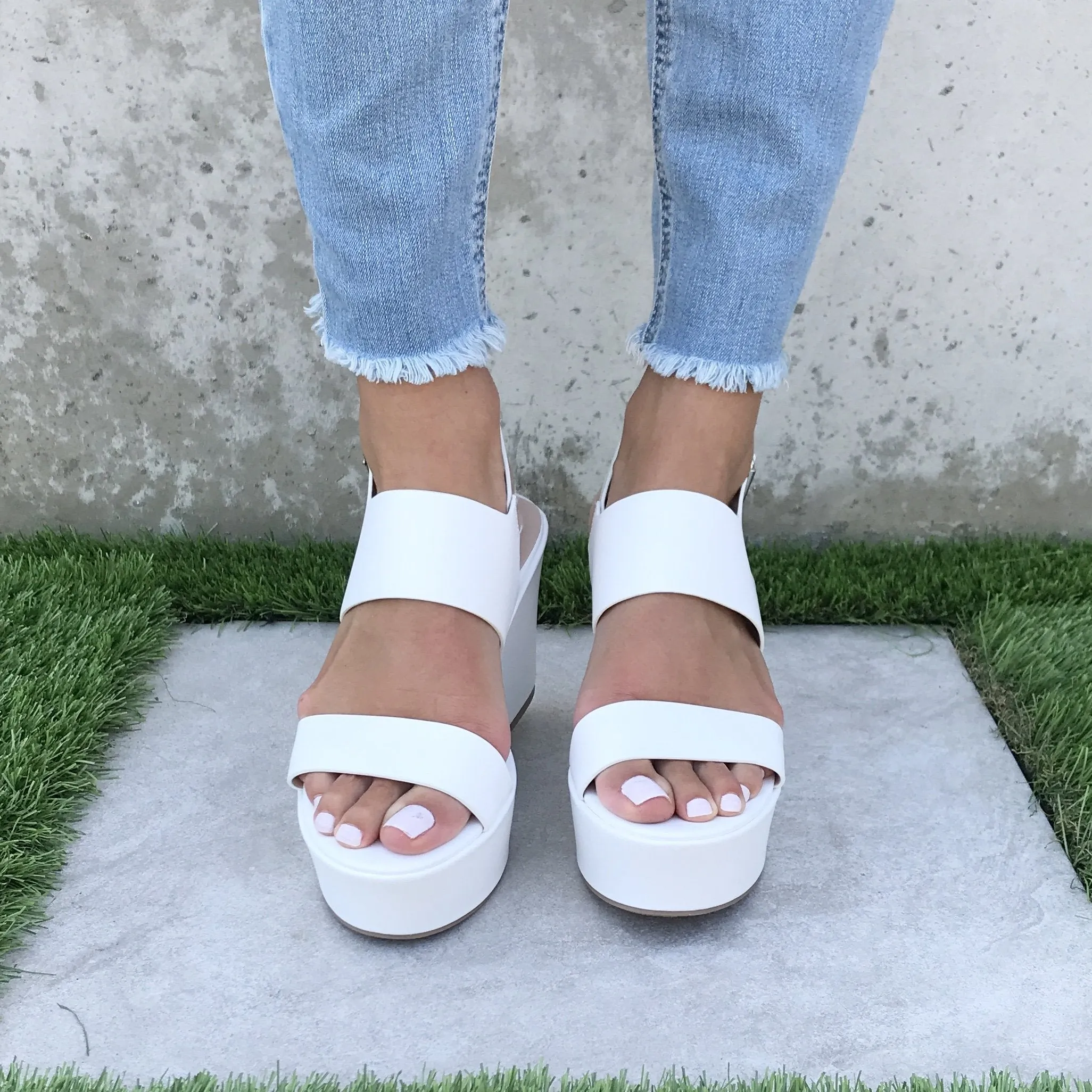 My Girl Platform Open Toe Wedges In White