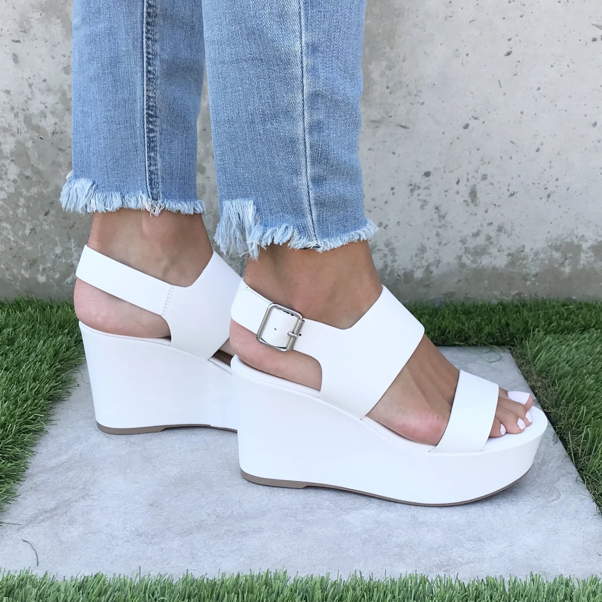 My Girl Platform Open Toe Wedges In White