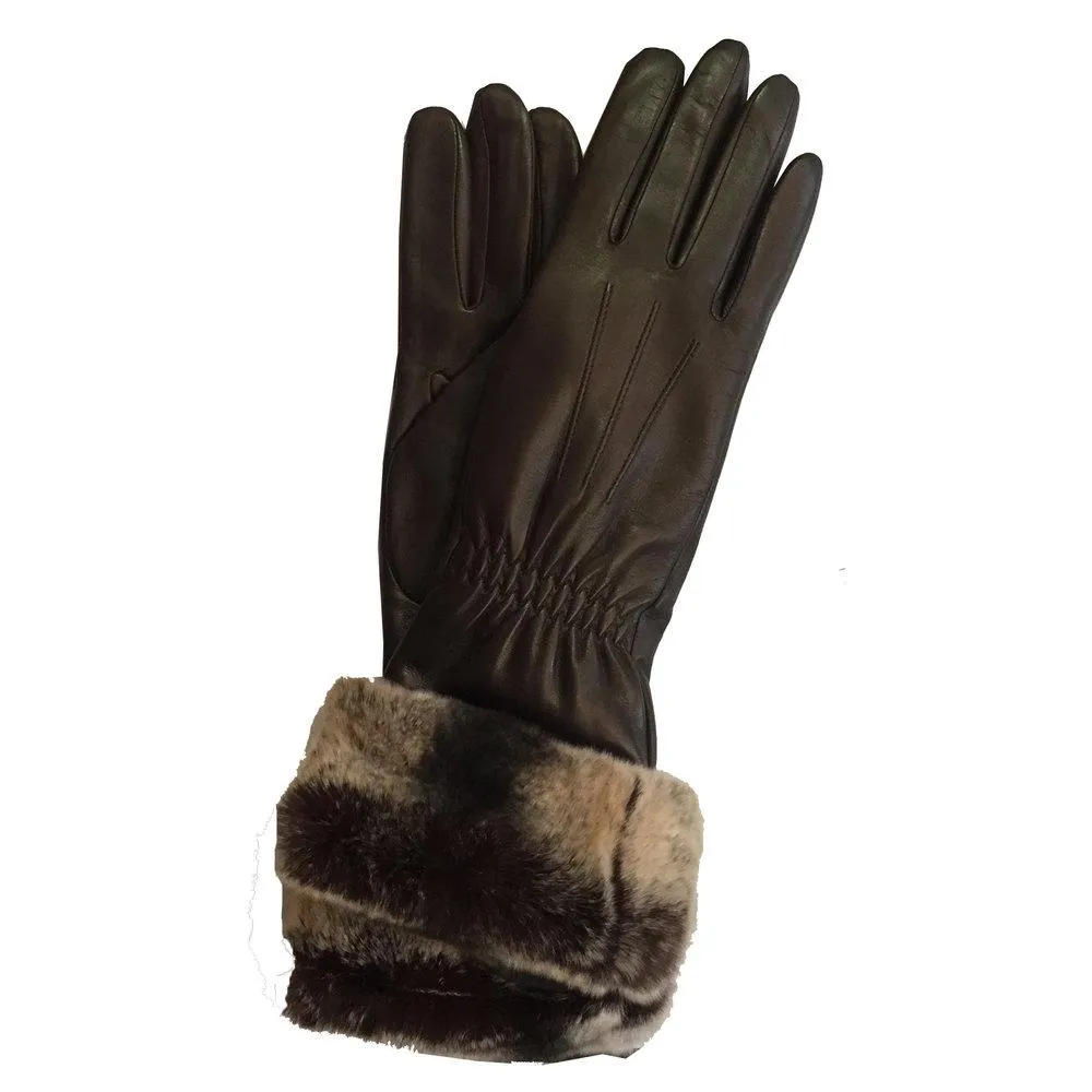 Nikita - Women's Cashmere Lined Leather Gloves with Fur Cuff