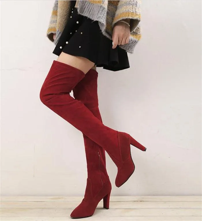 Over-the-knee Boots High Heel Pointed-toe Frosted