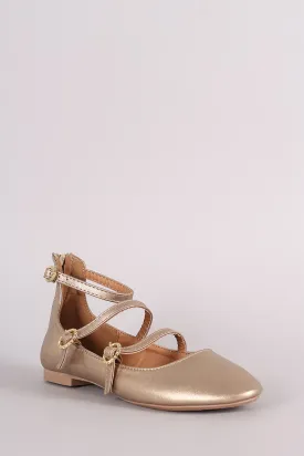 Qupid Metallic Triple Straps Mary Jane Ballet Flat