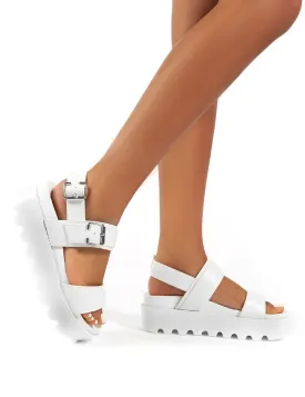 Razor White Pu Strappy Gladiator Buckle Platform Sandals