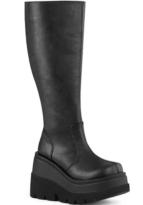 SHAKER-100WC [Black] | WIDE CALF PLATFORM BOOTS [IN STOCK]**