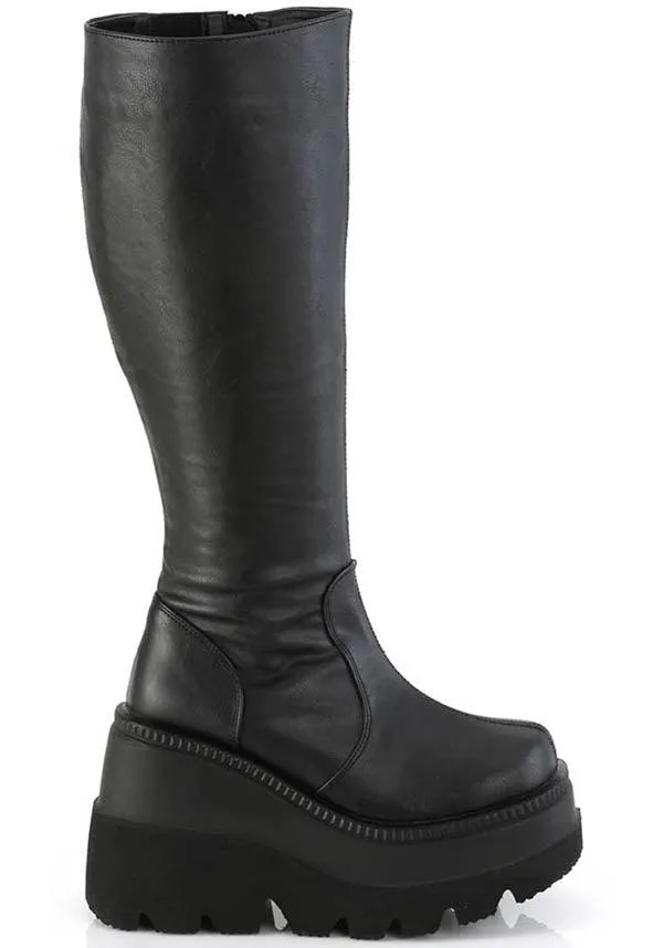 SHAKER-100WC [Black] | WIDE CALF PLATFORM BOOTS [IN STOCK]**