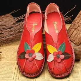 SOCOFY Retro Soft Sole Flower Flat Loafers