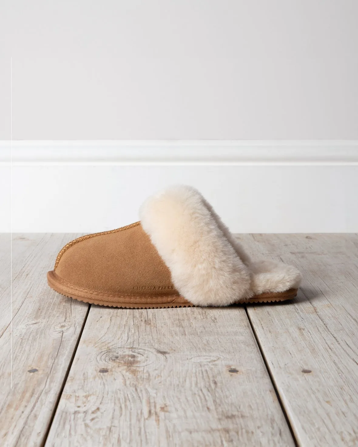 Suede Sheepskin Mule Slippers - Tan