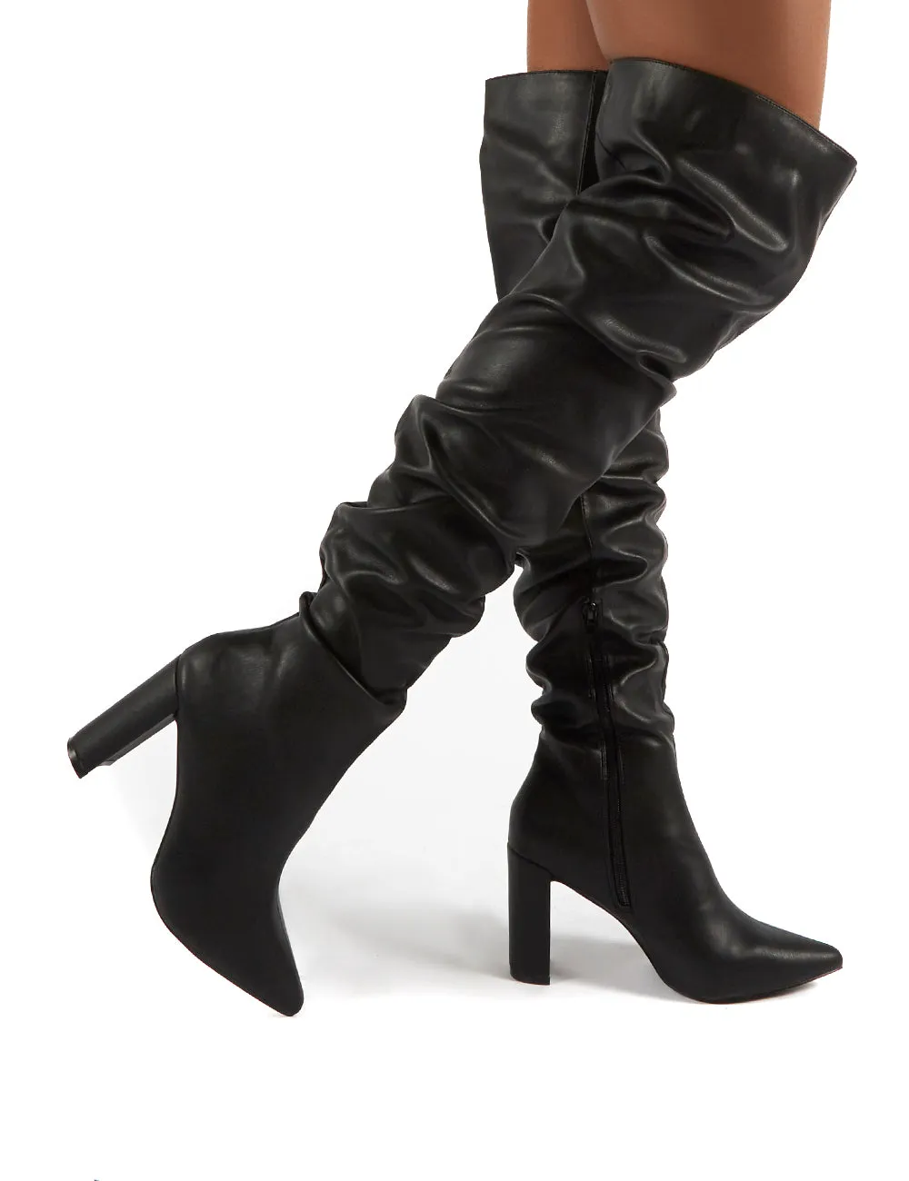 Theirs Black PU Over the Knee Boots