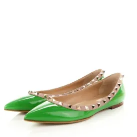 Valentino Garavani Rockstud Green Patent Nude Leather Ballerina Flats 42 UK 9