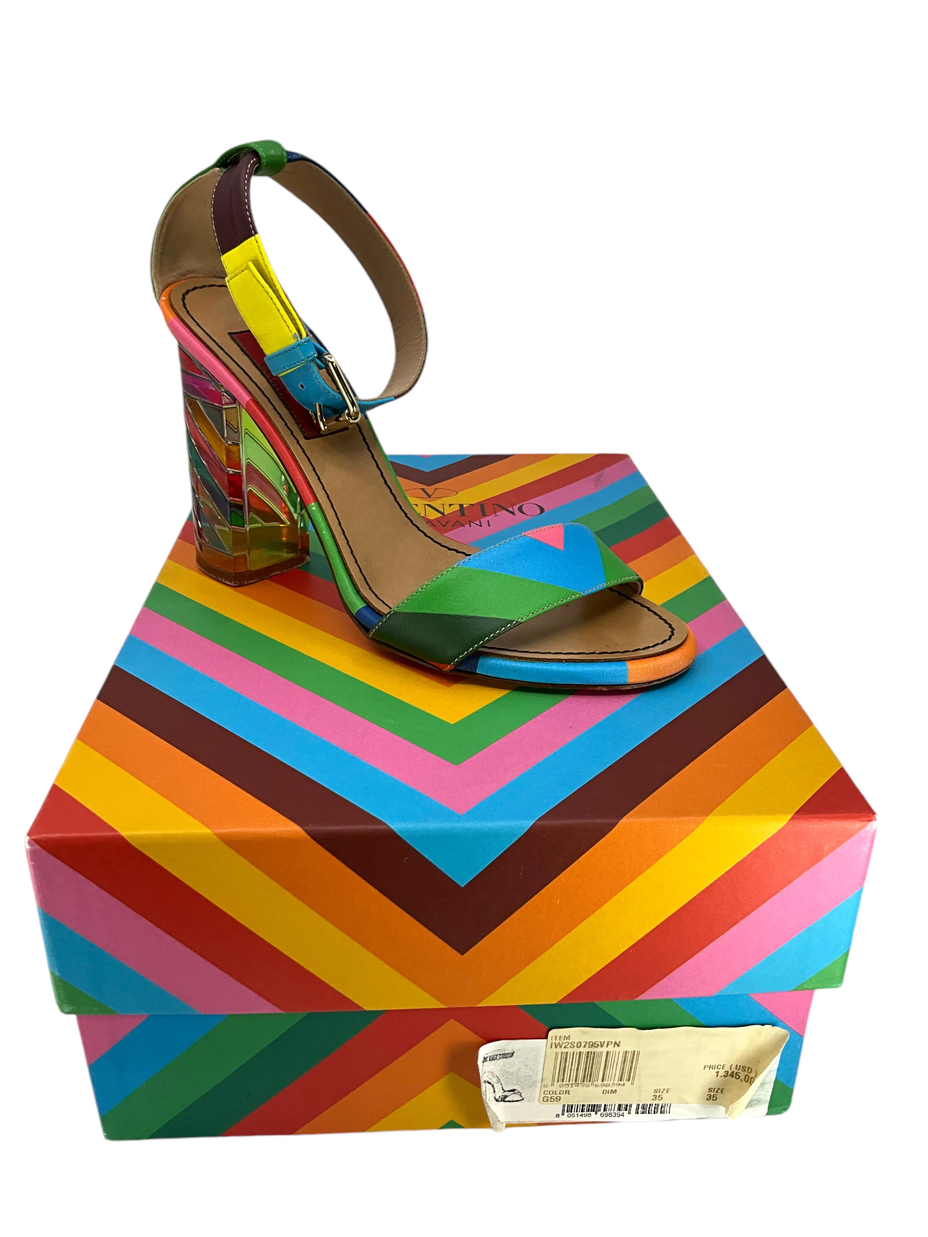 Valentino Rainbow Striped Leather Sandals Size 5